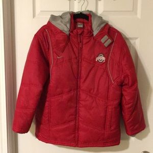 Nike Ohio State Coat with Hood, size medium, scarlet and gray in color
